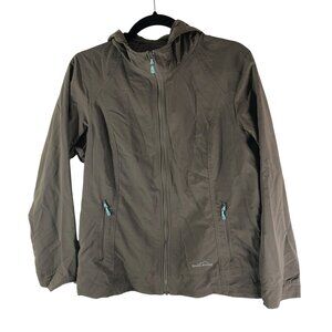Eddie Bauer Womens Lightweight Hooded Windbreaker Jacket Full Zip Brown Nylon L